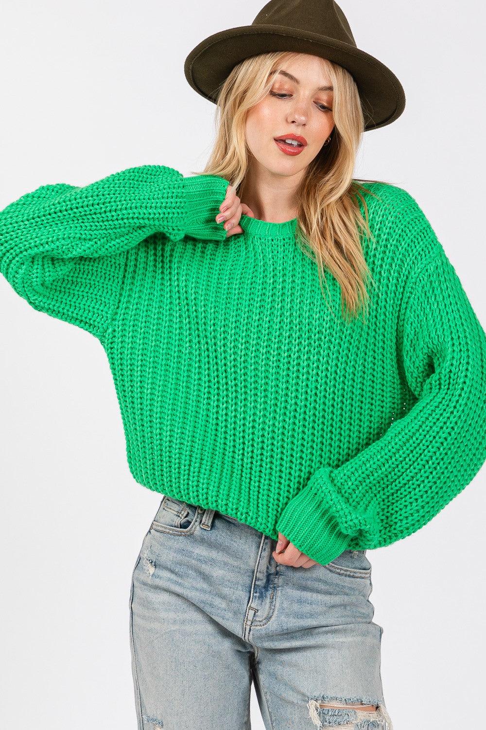 SAGE + FIG Round Neck Drop Shoulder Sweater - Bona Fide Fashion