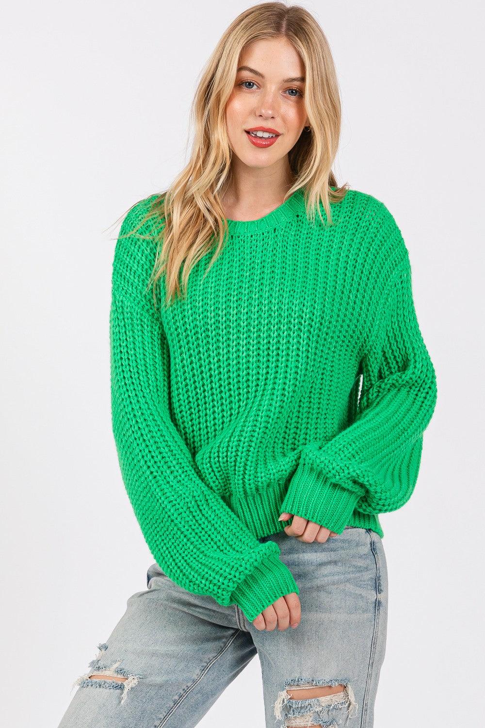 SAGE + FIG Round Neck Drop Shoulder Sweater - Bona Fide Fashion