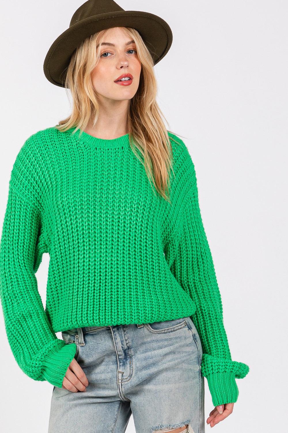 SAGE + FIG Round Neck Drop Shoulder Sweater - Bona Fide Fashion