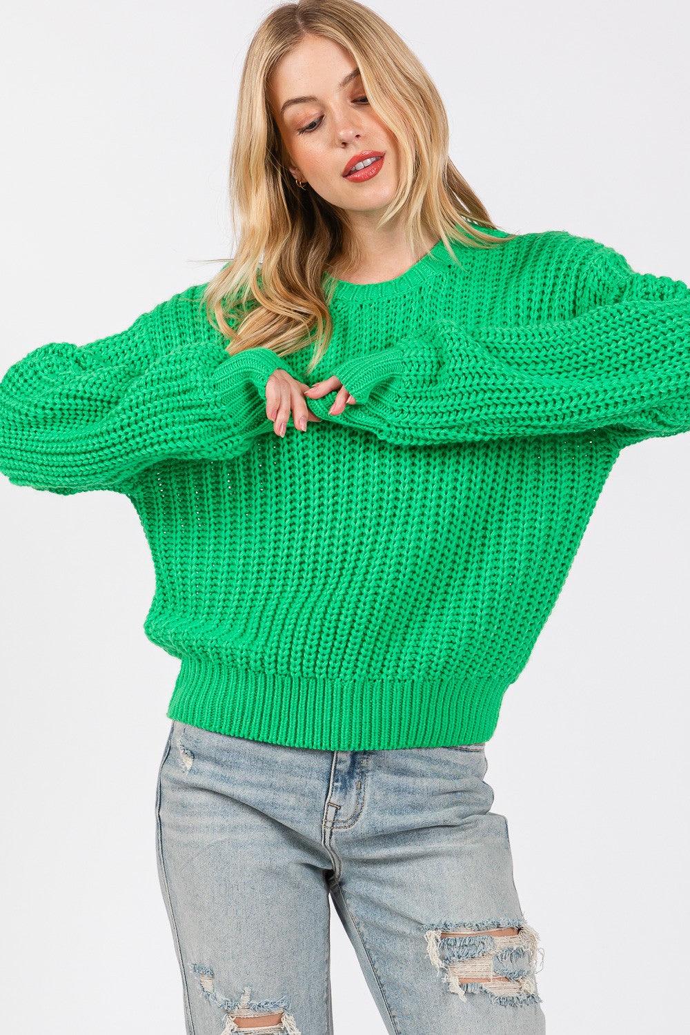 SAGE + FIG Round Neck Drop Shoulder Sweater - Bona Fide Fashion