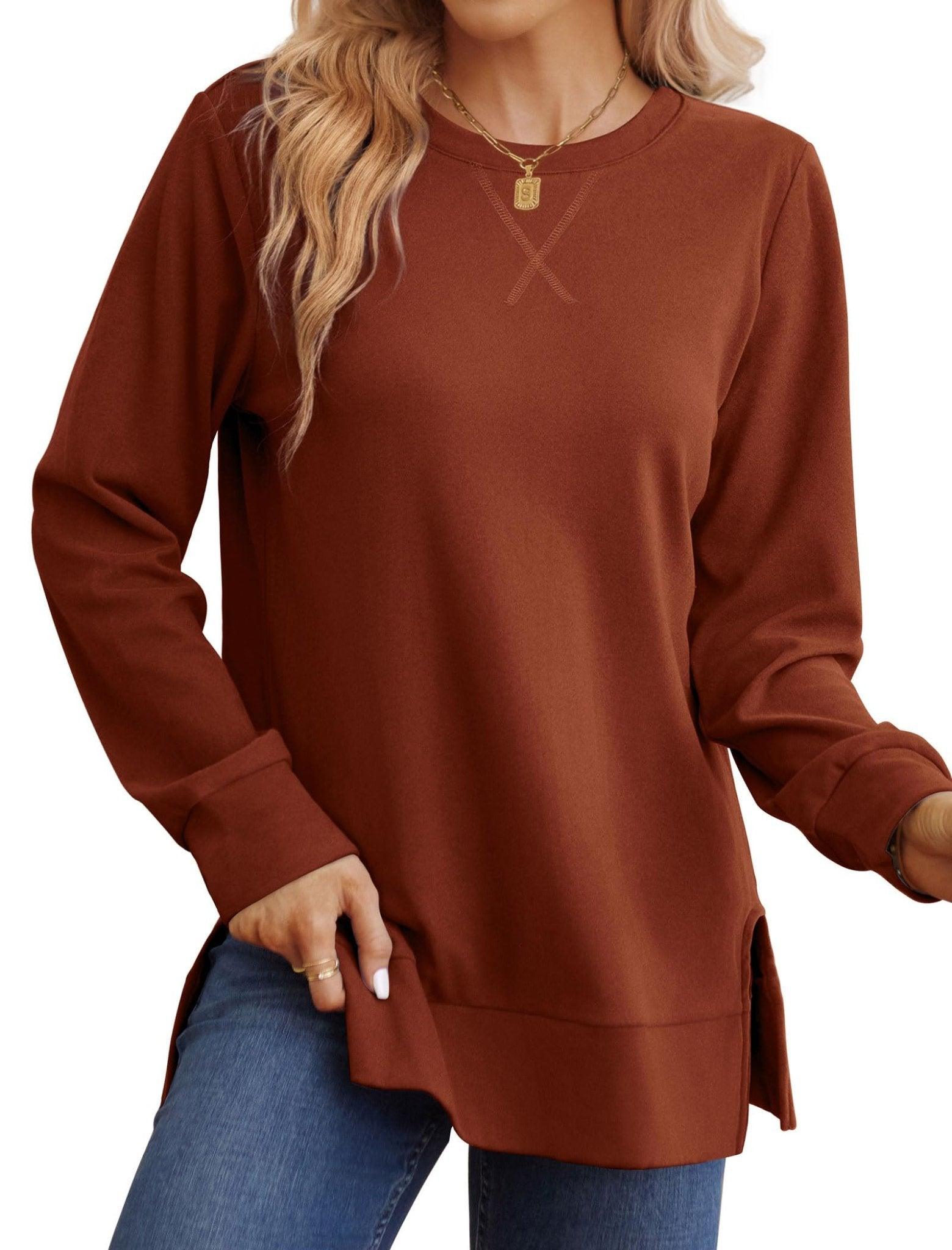 Saloogoe Fall Clothes for Women 2023 Casual Sweatshirt Long Sleeve T Shirts Trendy Caramel M - Bona Fide Fashion