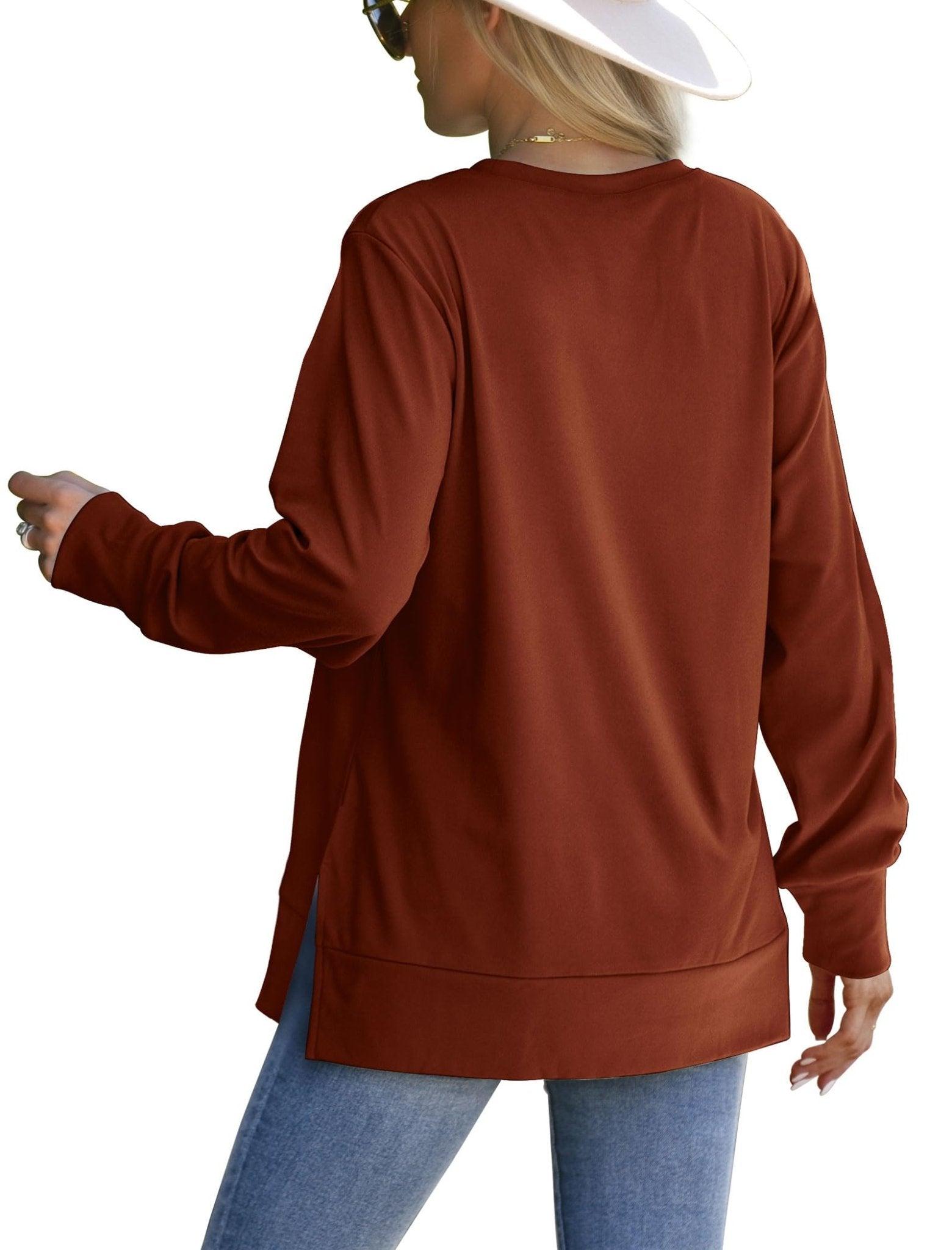Saloogoe Fall Clothes for Women 2023 Casual Sweatshirt Long Sleeve T Shirts Trendy Caramel M - Bona Fide Fashion