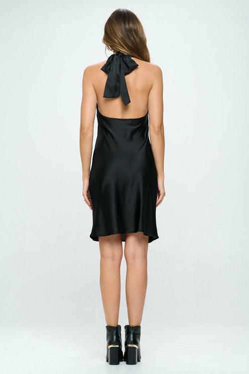 Satin Criss Cross Neck Dress with Open Back - Bona Fide Fashion