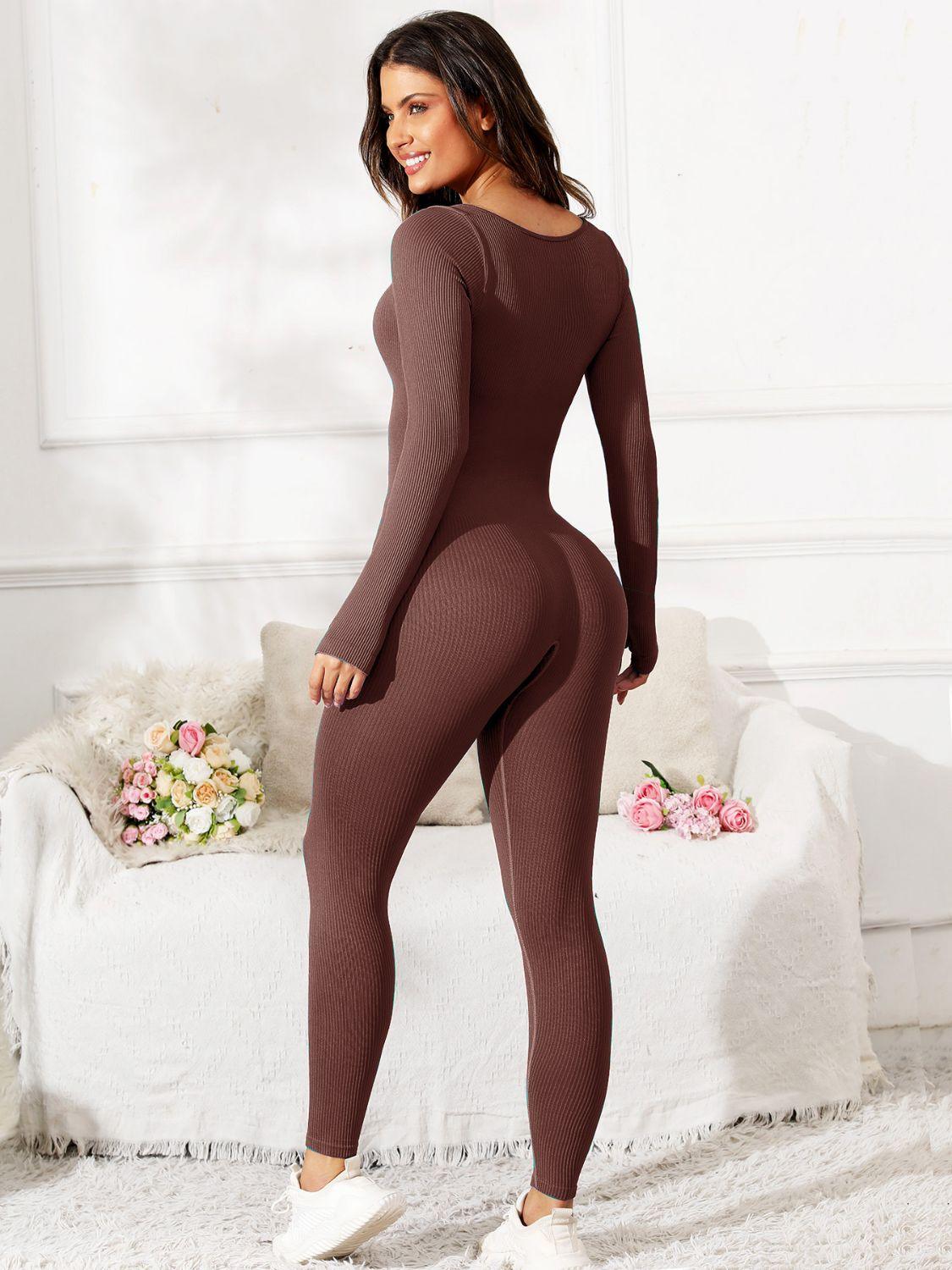 Scoop Neck Long Sleeve Active Jumpsuit - Bona Fide Fashion