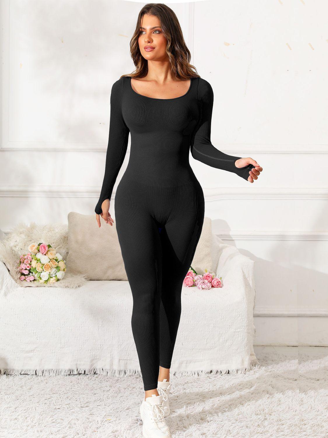 Scoop Neck Long Sleeve Active Jumpsuit - Bona Fide Fashion