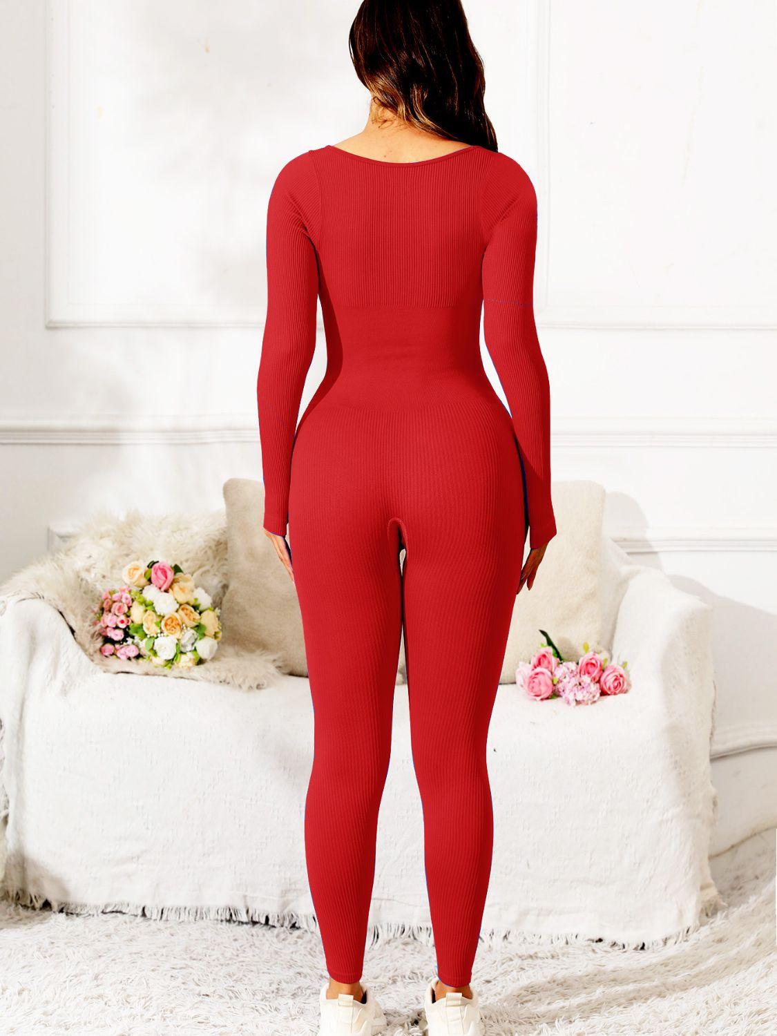 Scoop Neck Long Sleeve Active Jumpsuit - Bona Fide Fashion