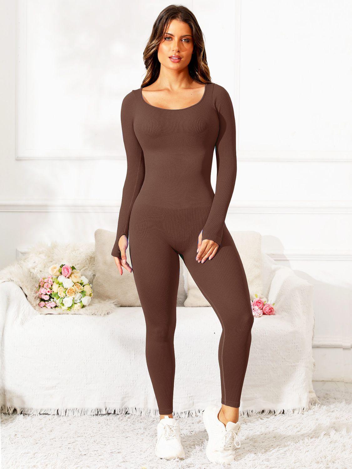 Scoop Neck Long Sleeve Active Jumpsuit - Bona Fide Fashion