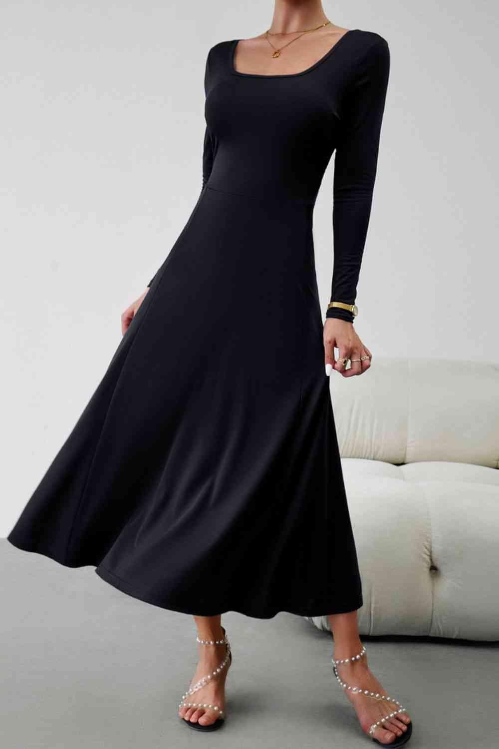 Scoop Neck Long Sleeve Lace-Up Maxi Dress - Bona Fide Fashion