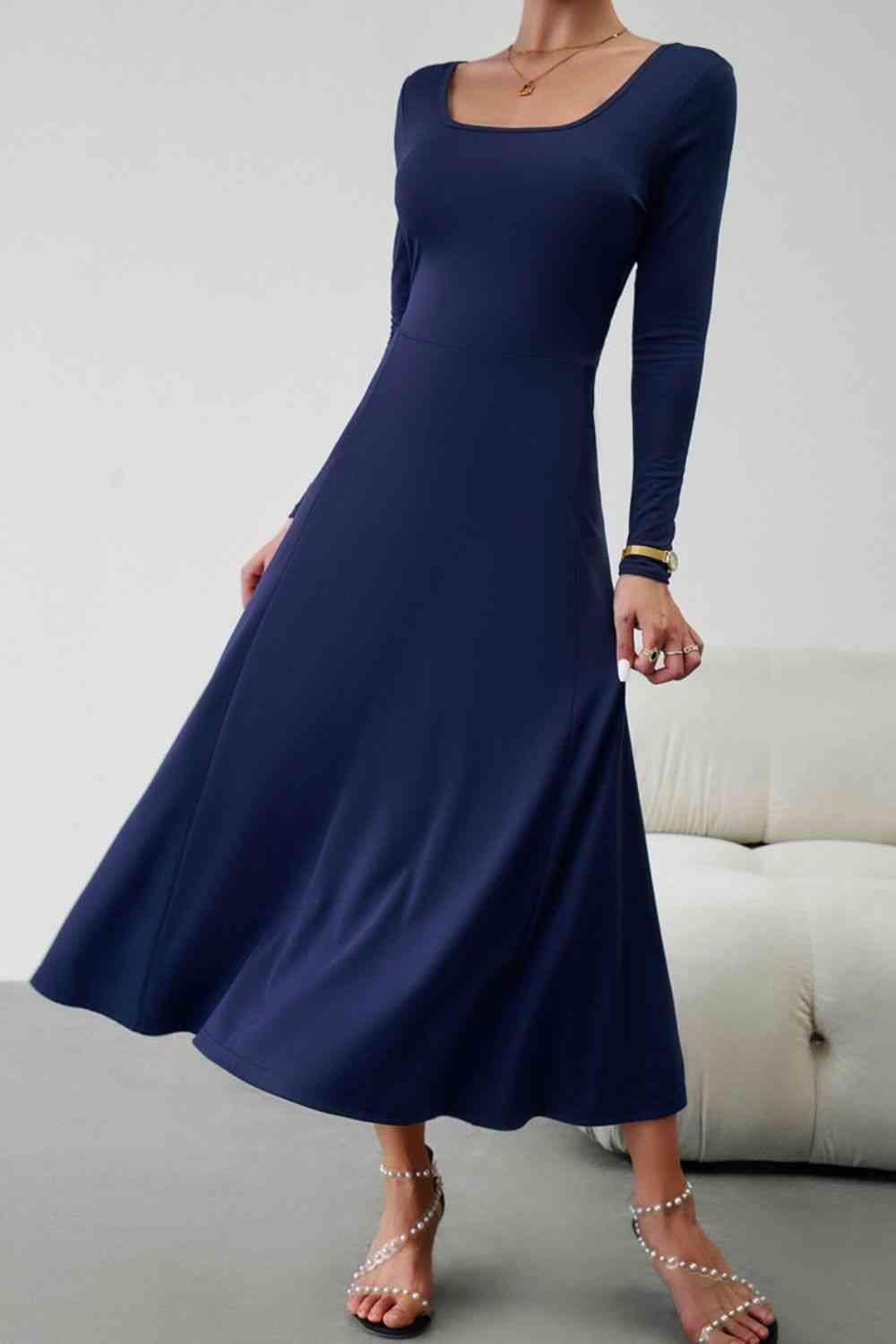 Scoop Neck Long Sleeve Lace-Up Maxi Dress - Bona Fide Fashion