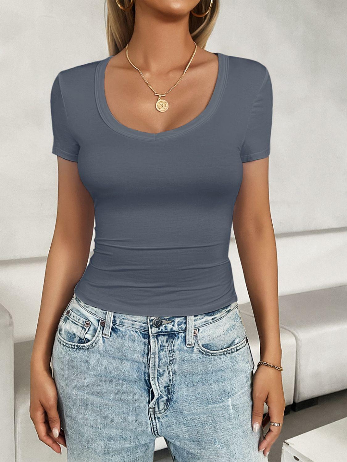 Scoop Neck Short Sleeve T-Shirt - Bona Fide Fashion