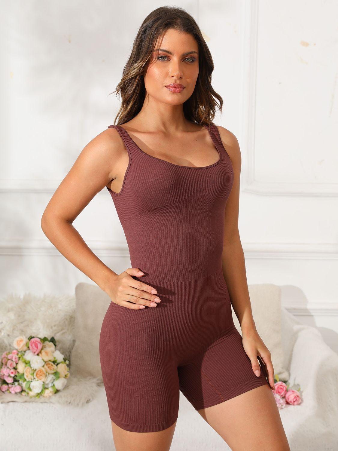 Scoop Neck Wide Strap Active Romper - Bona Fide Fashion