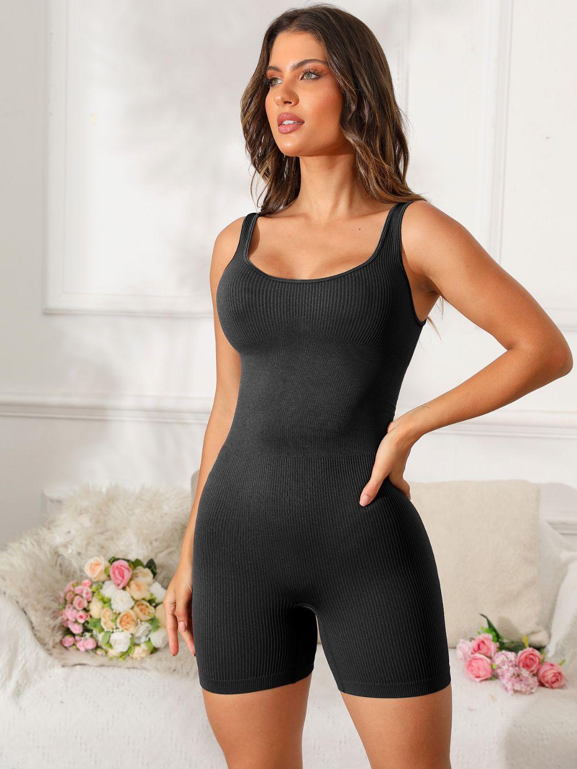 Scoop Neck Wide Strap Active Romper - Bona Fide Fashion