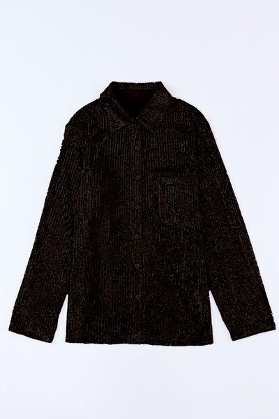 Sequin Button Up Long Sleeve Shirt - Bona Fide Fashion