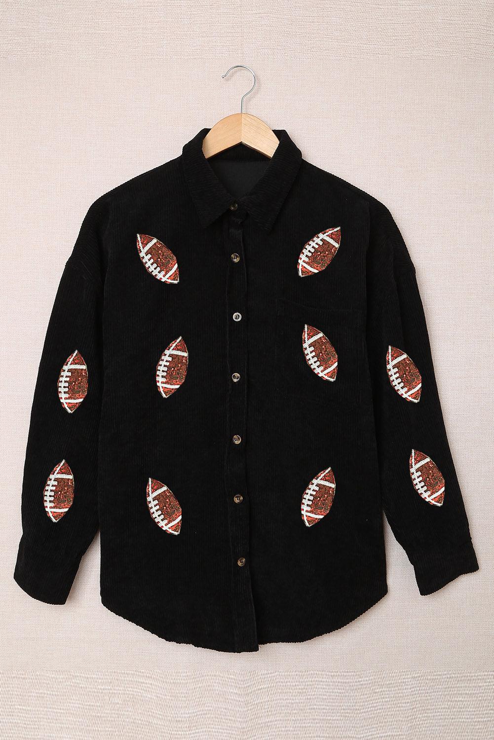 Sequin Football Button Up Long Sleeve Jacket - Bona Fide Fashion