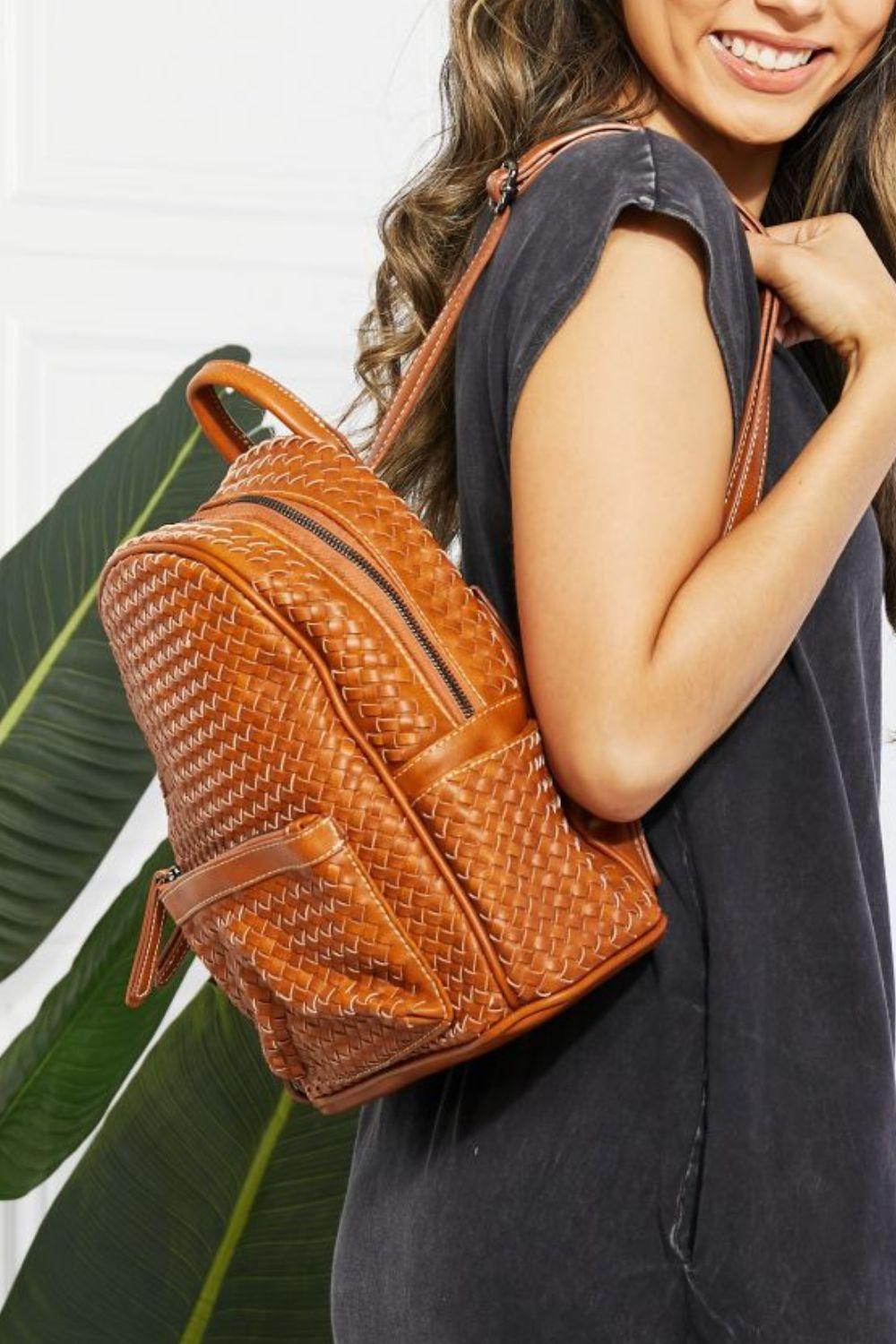 SHOMICO Certainly Chic Faux Leather Woven Backpack - Bona Fide Fashion