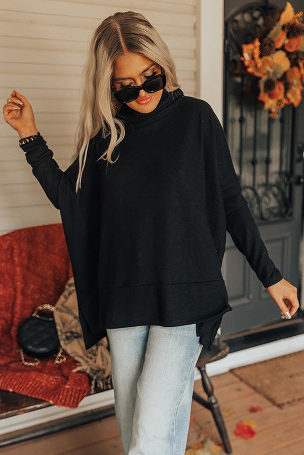 Side Slit High-Low Cowl Neck Long Sleeve Blouse - Bona Fide Fashion