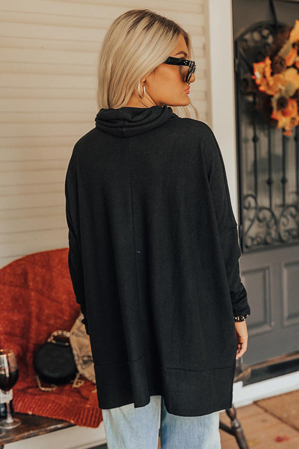 Side Slit High-Low Cowl Neck Long Sleeve Blouse - Bona Fide Fashion