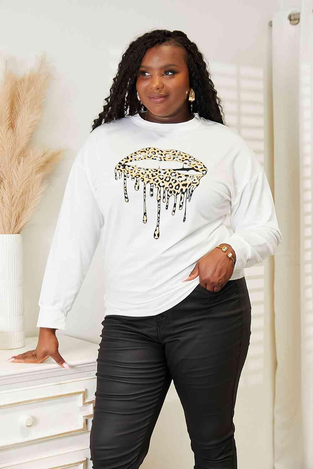 Simply Love Graphic Dropped Shoulder Round Neck Sweatshirt - Bona Fide Fashion