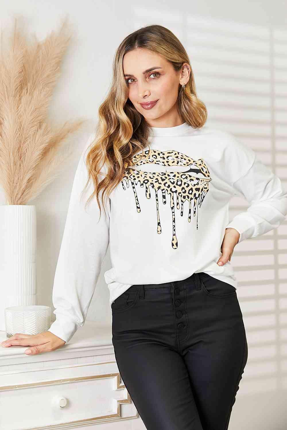 Simply Love Graphic Dropped Shoulder Round Neck Sweatshirt - Bona Fide Fashion