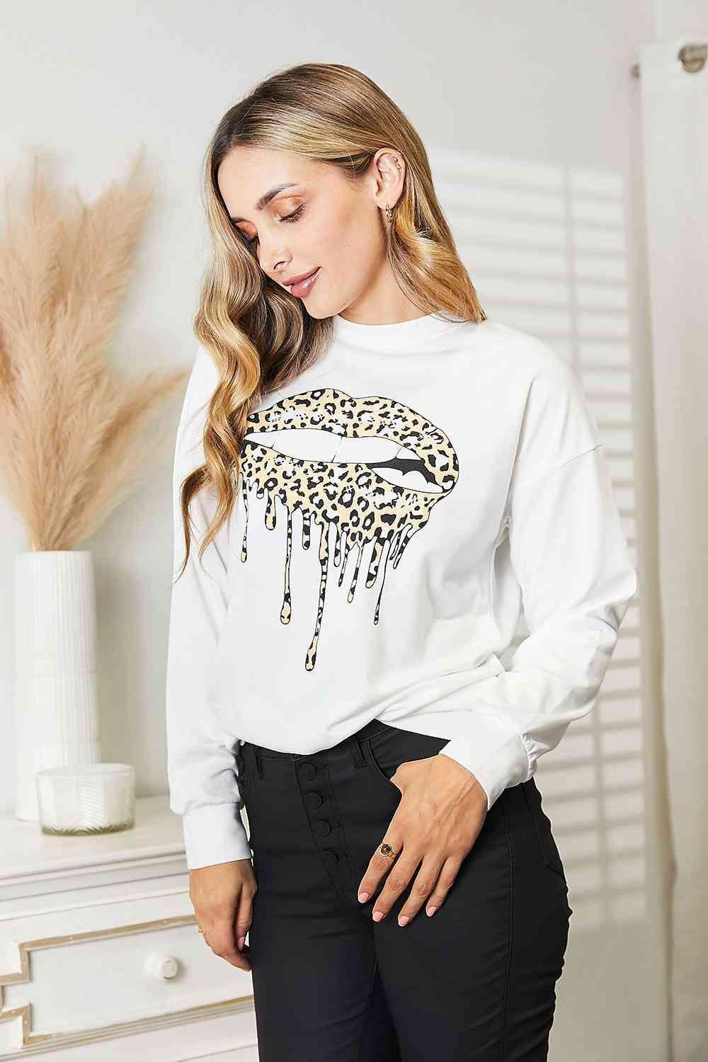 Simply Love Graphic Dropped Shoulder Round Neck Sweatshirt - Bona Fide Fashion