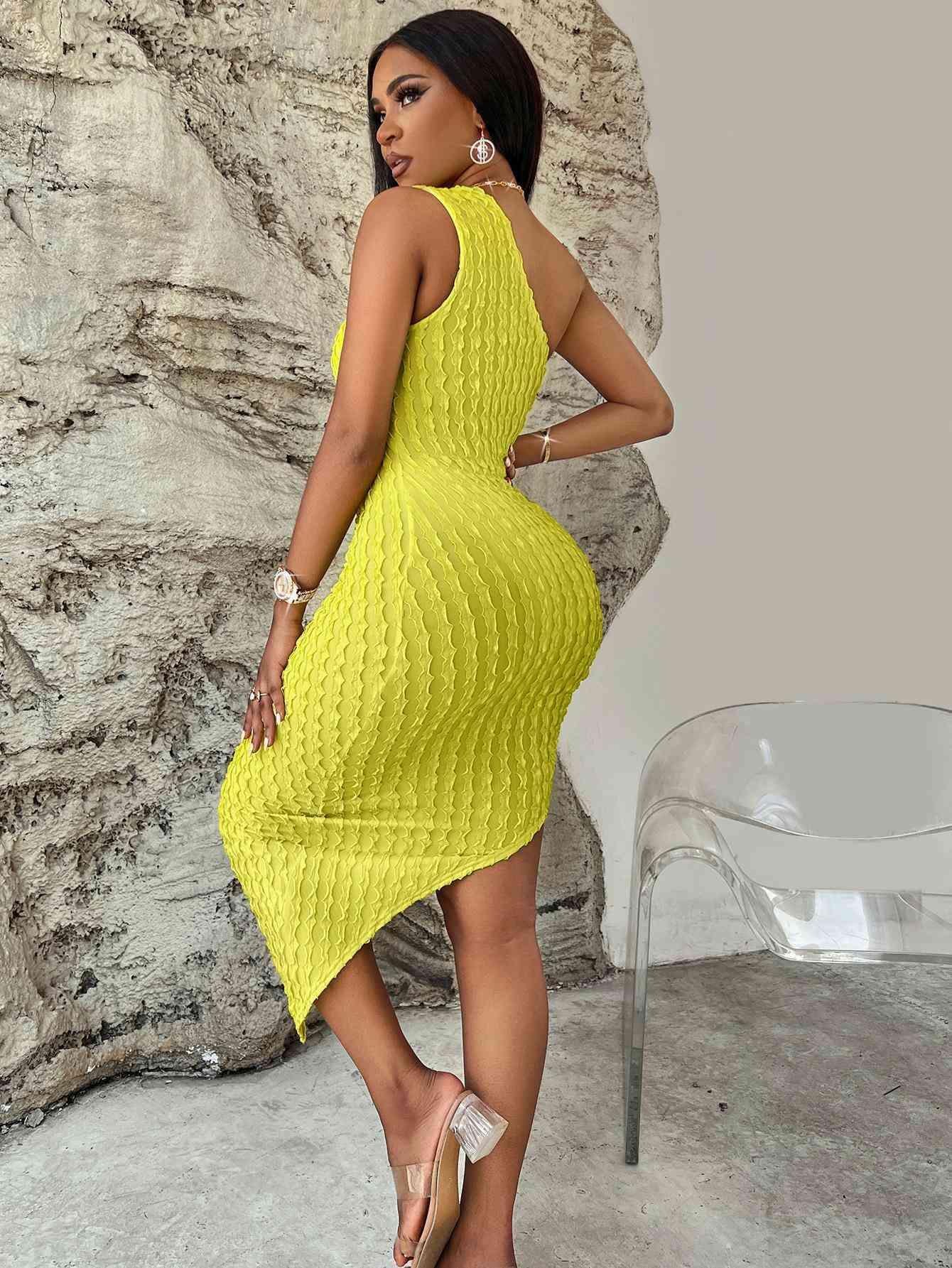 Sleeveless Asymmetrical One Shoulder Dress - Bona Fide Fashion