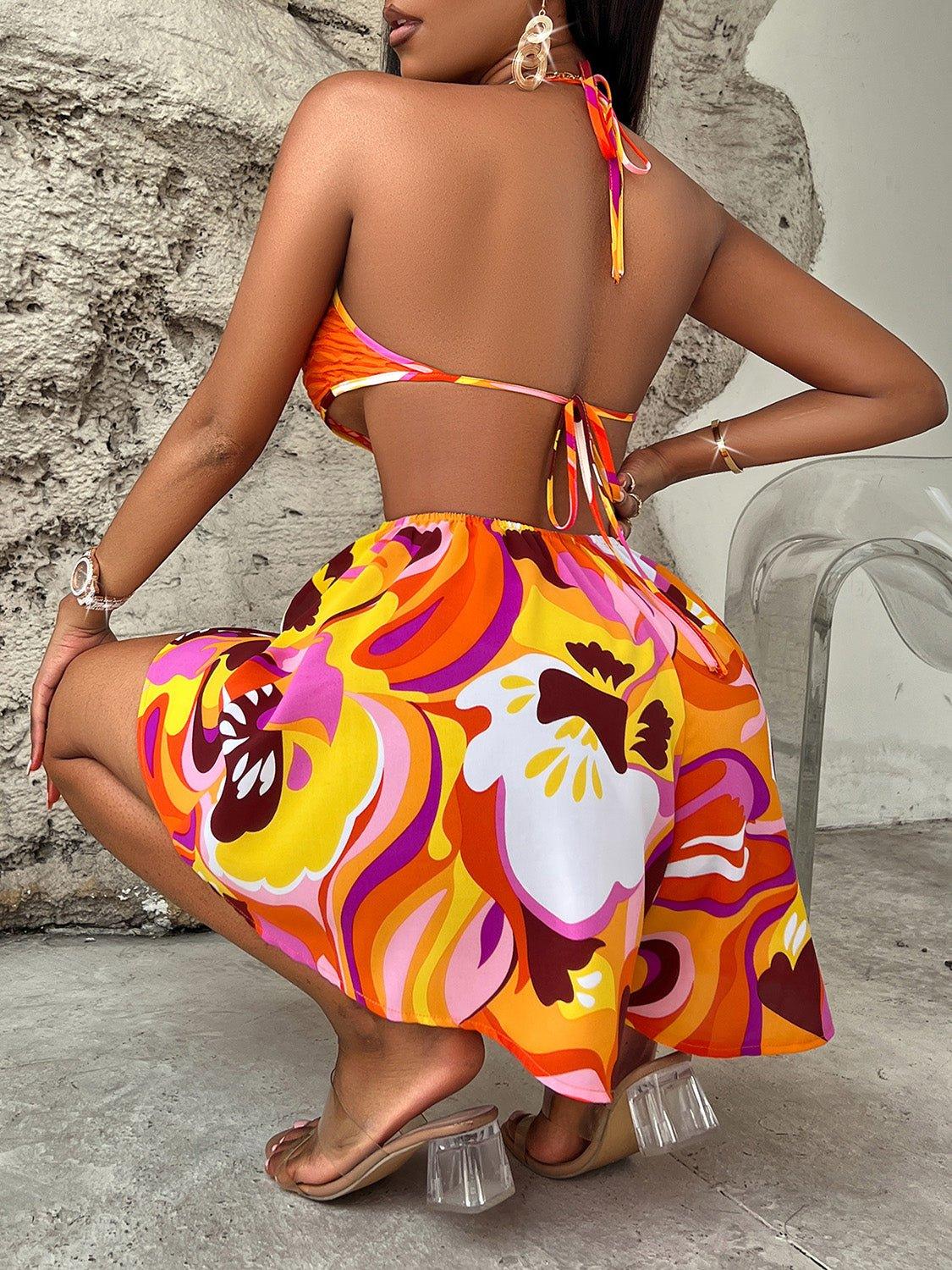 Sleeveless Cutout Printed Mini Dress - Bona Fide Fashion