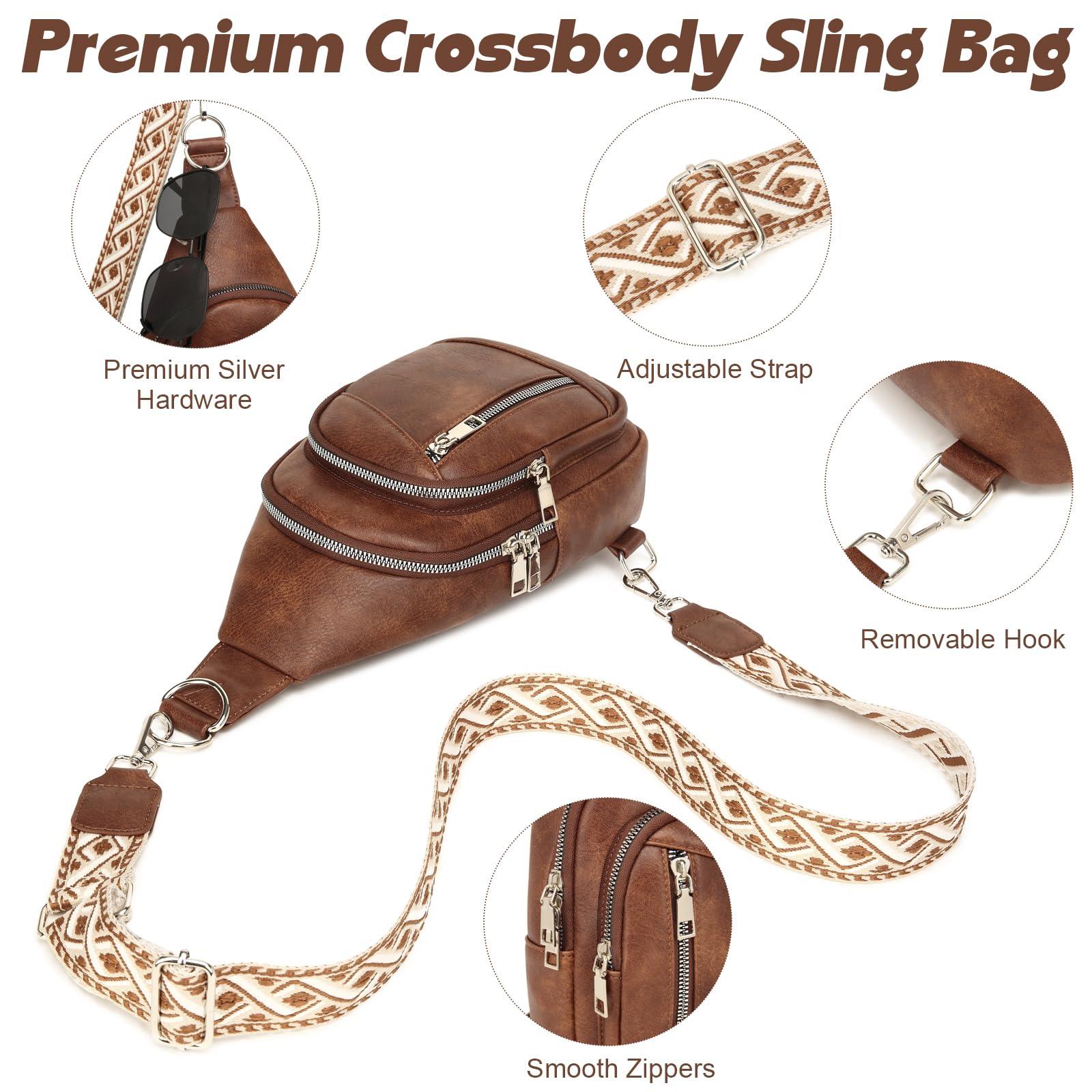 Sling Bag for Women Trendy Small Sling Backpack Crossbody Purse Faux Leather Cross Body Bag Fanny Packs with 2 Removable & Adjustable Strap Anti Theft Chest Belt Sash Bags for Travel Hiking Cycling - Bona Fide Fashion