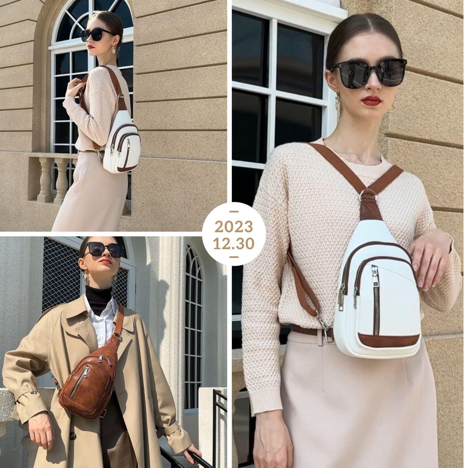 Sling Bag for Women Trendy Small Sling Backpack Crossbody Purse Faux Leather Cross Body Bag Fanny Packs with 2 Removable & Adjustable Strap Anti Theft Chest Belt Sash Bags for Travel Hiking Cycling - Bona Fide Fashion