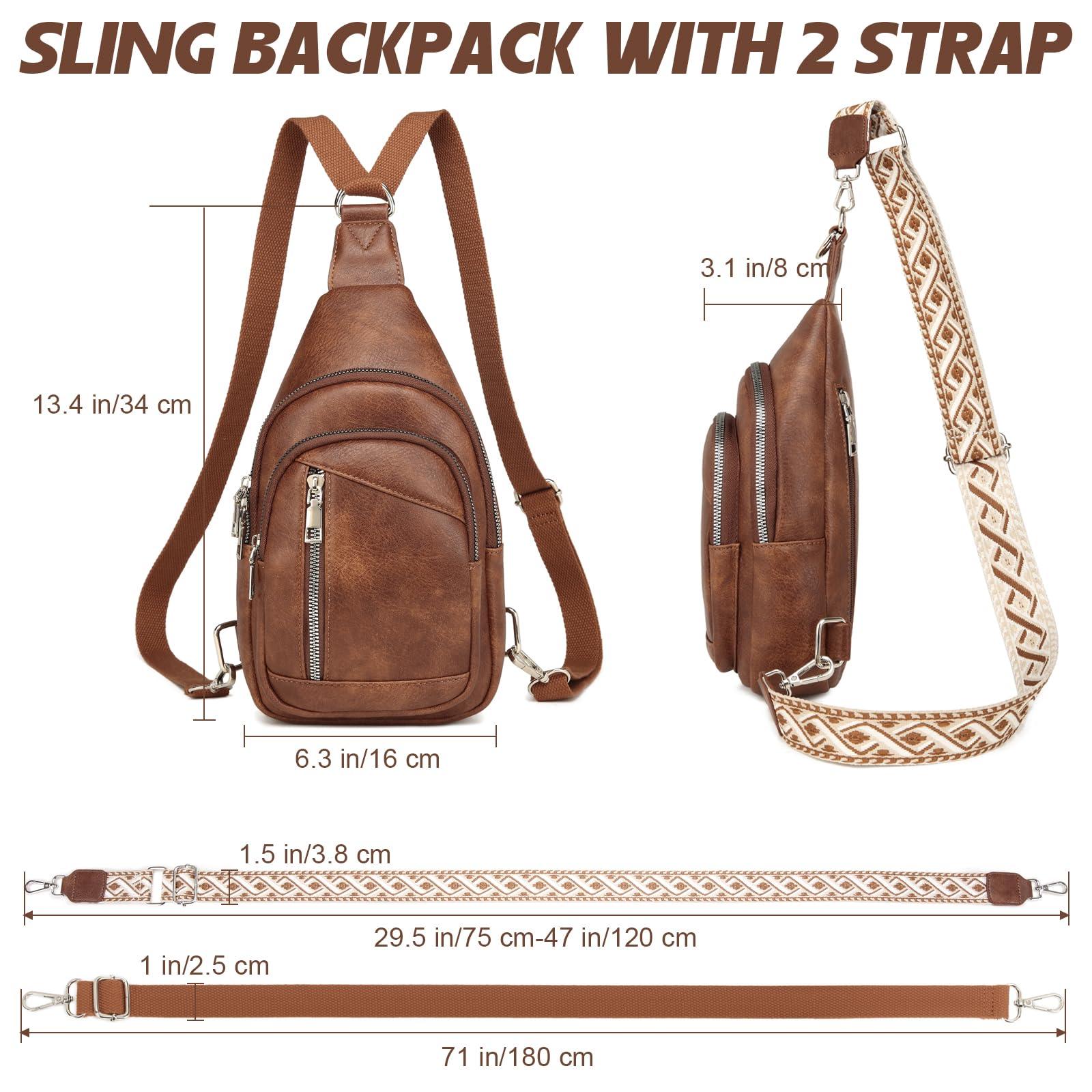 Sling Bag for Women Trendy Small Sling Backpack Crossbody Purse Faux Leather Cross Body Bag Fanny Packs with 2 Removable & Adjustable Strap Anti Theft Chest Belt Sash Bags for Travel Hiking Cycling - Bona Fide Fashion