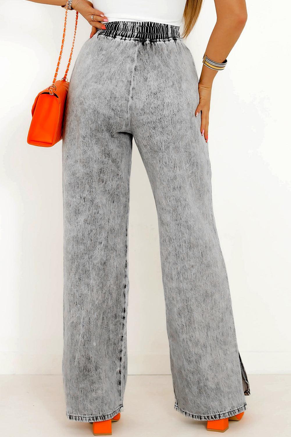 Slit Drawstring Jeans with Pockets - Bona Fide Fashion