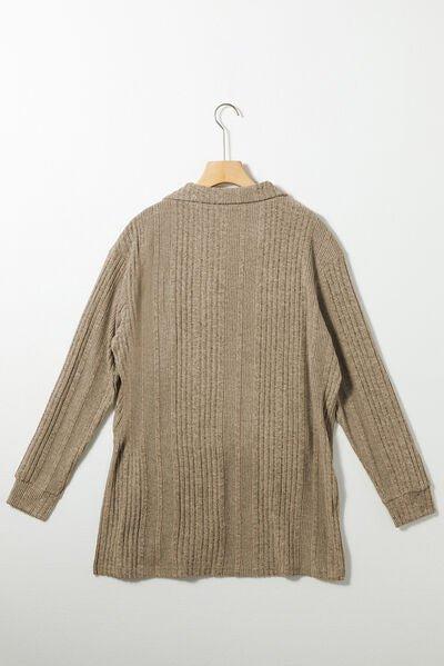 Slit Johnny Collar Long Sleeve Sweater - Bona Fide Fashion