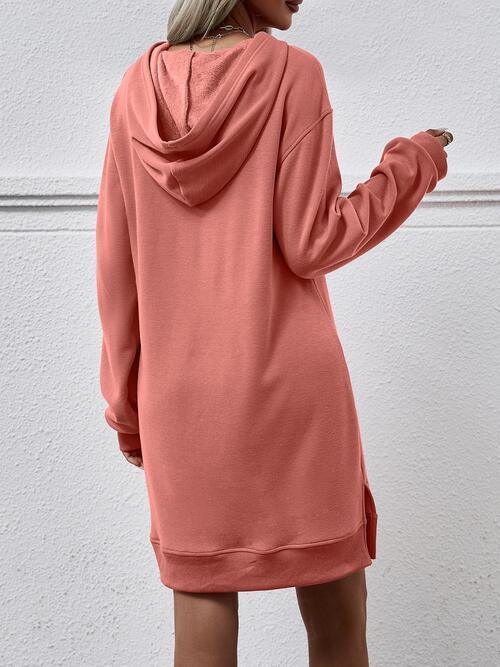 Slit Long Sleeve Hooded Dress with Pocket - Bona Fide Fashion