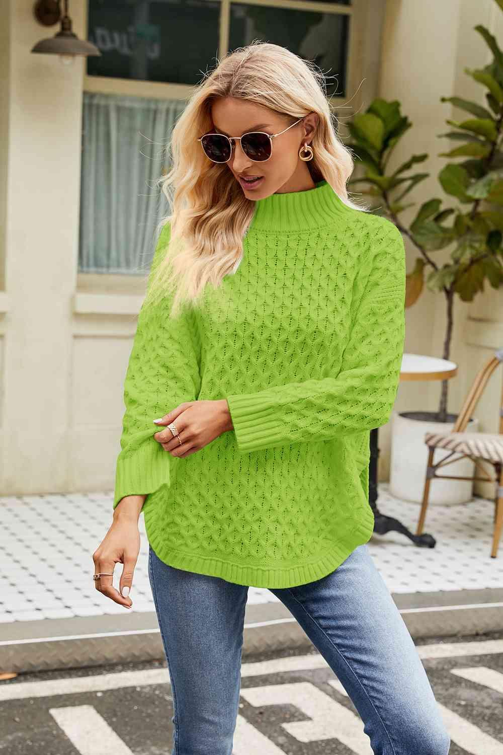 Slit Long Sleeve Mock Neck Sweater - Bona Fide Fashion