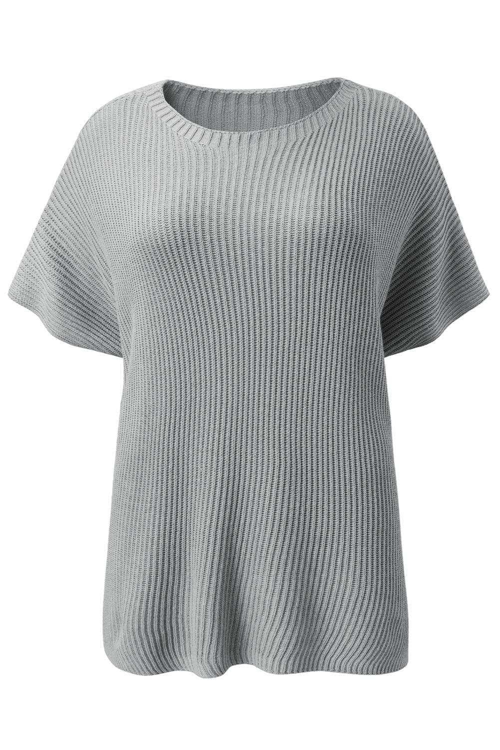 Slit Round Neck Short Sleeve Knit Top - Bona Fide Fashion