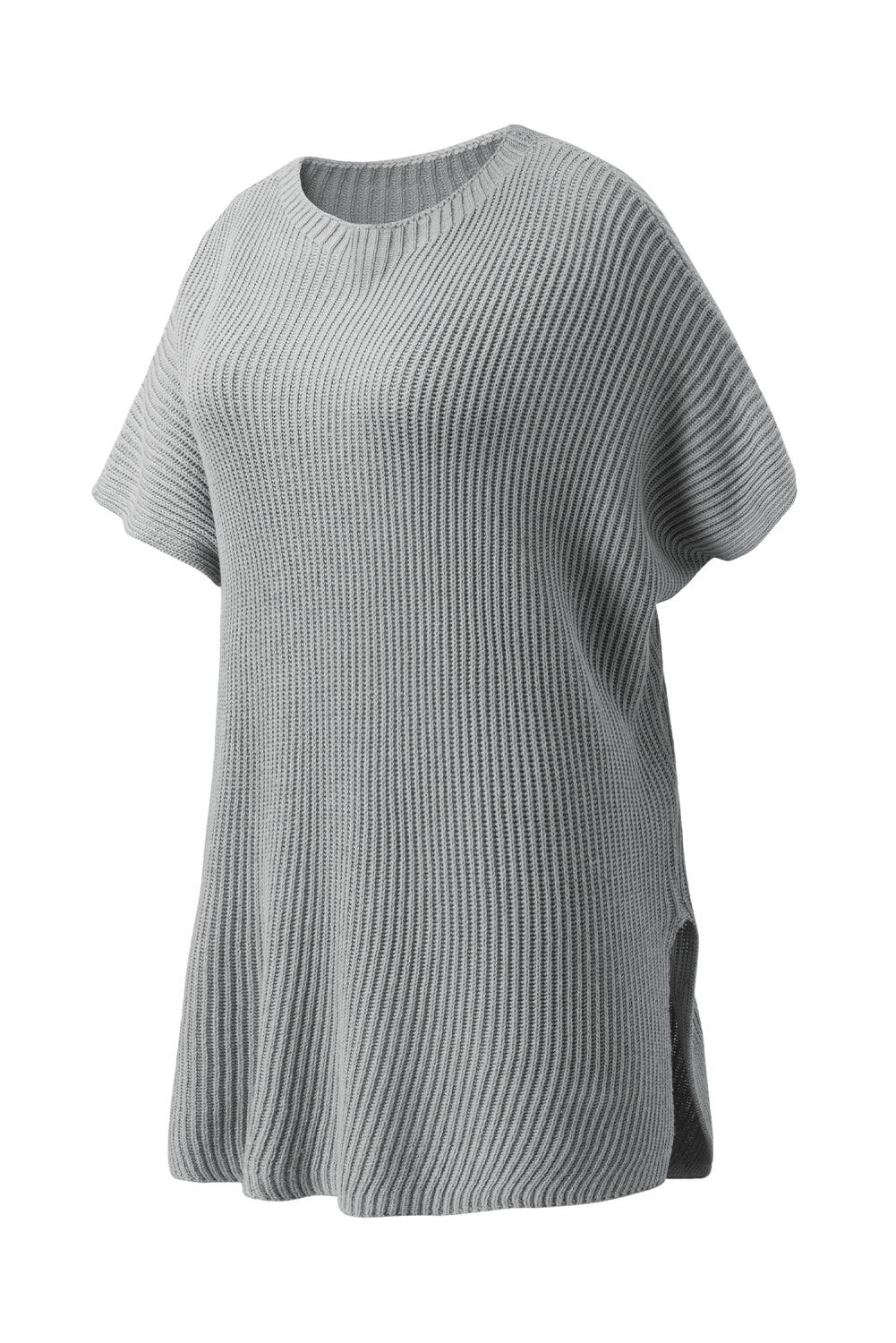 Slit Round Neck Short Sleeve Knit Top - Bona Fide Fashion