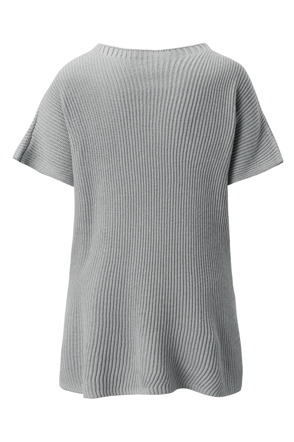 Slit Round Neck Short Sleeve Knit Top - Bona Fide Fashion