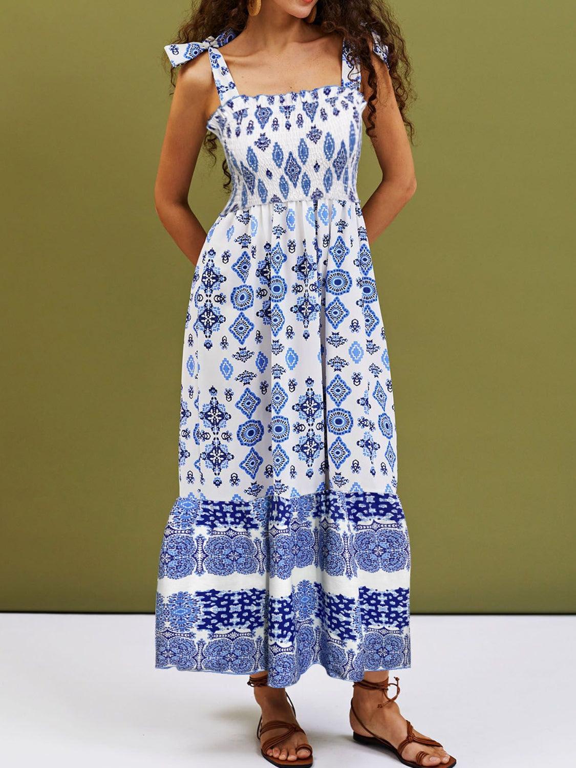 Smocked Printed Square Neck Cami Dress - Bona Fide Fashion