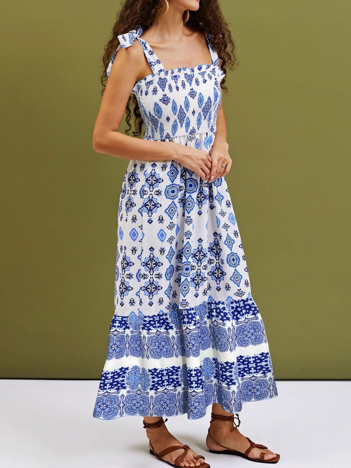 Smocked Printed Square Neck Cami Dress - Bona Fide Fashion