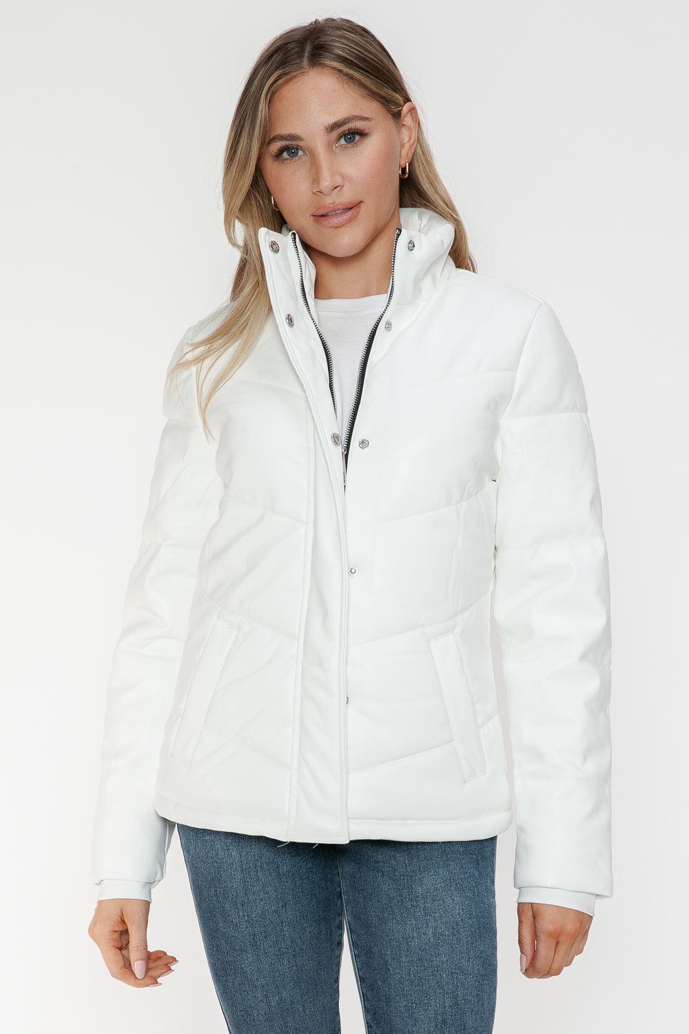 Snobbish Pocketed Zip Up Turtleneck Puffer Jacket - Bona Fide Fashion