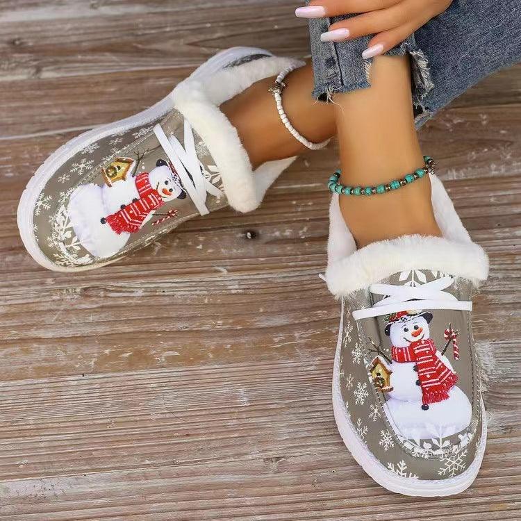 Snowman Print Round Toe Slip-Ons - Bona Fide Fashion