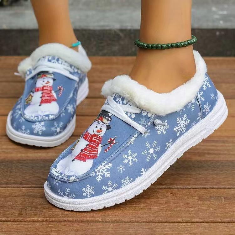 Snowman Print Round Toe Slip-Ons - Bona Fide Fashion