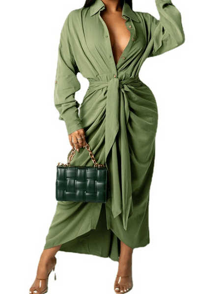 Solid Color Sexy Crossover Wrapped Long Sleeve Dress HW56V5BHCQ - Bona Fide Fashion