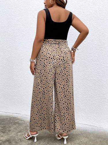 SOLY HUX Women's Plus Size Graphic Print Tank Jumpsuits Sleeveless Square Neck Wide Leg Romper Pants Black and Beige 2XL - Bona Fide Fashion