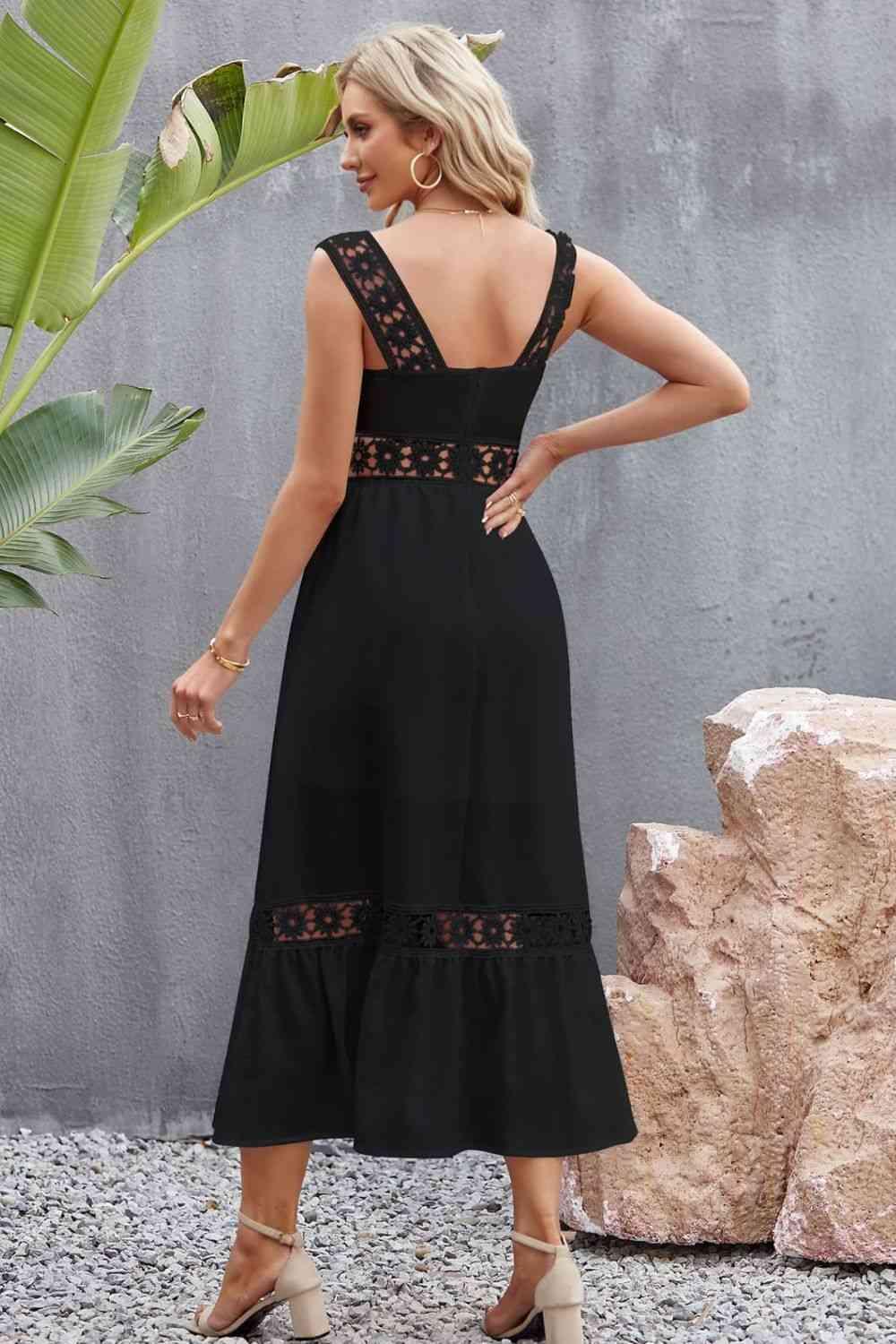 Spliced Lace Square Neck Sleeveless Midi Dress - Bona Fide Fashion