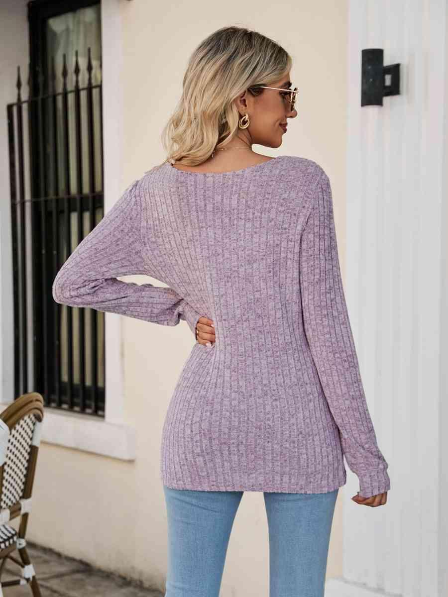 Square Neck Ribbed Long Sleeve T-Shirt - Bona Fide Fashion