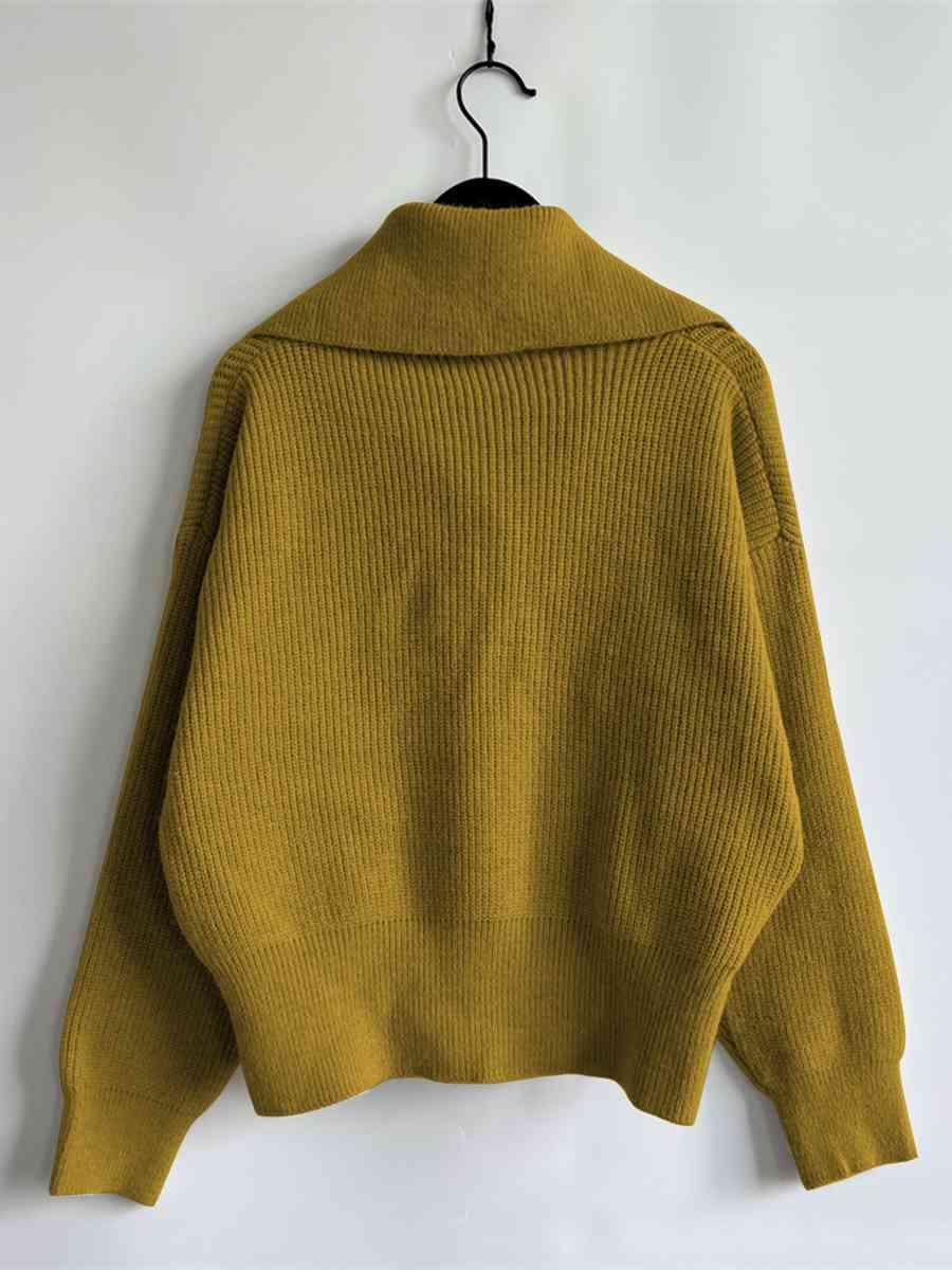 Statement Collar Half Button Sweater - Bona Fide Fashion