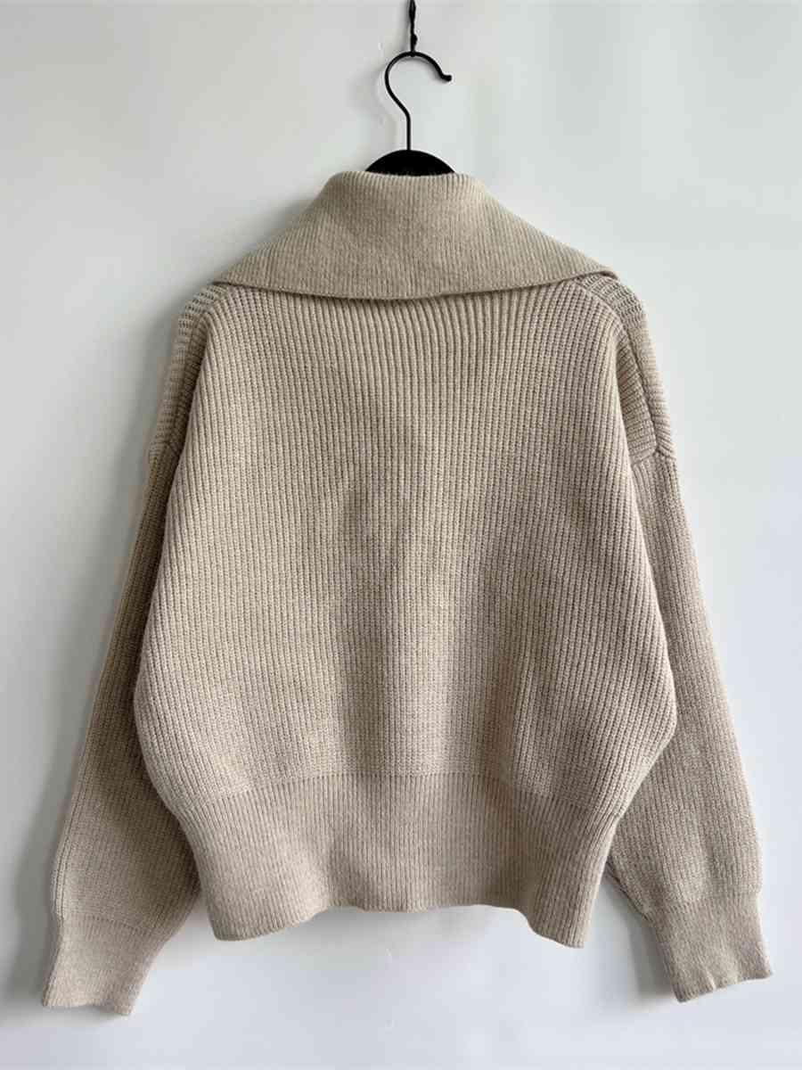 Statement Collar Half Button Sweater - Bona Fide Fashion