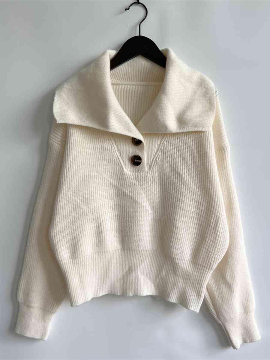 Statement Collar Half Button Sweater - Bona Fide Fashion