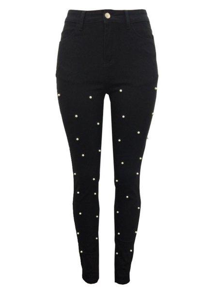 Stretchy Jeans with 3D Pearl Embellishments H7XHRDCPKN - Bona Fide Fashion