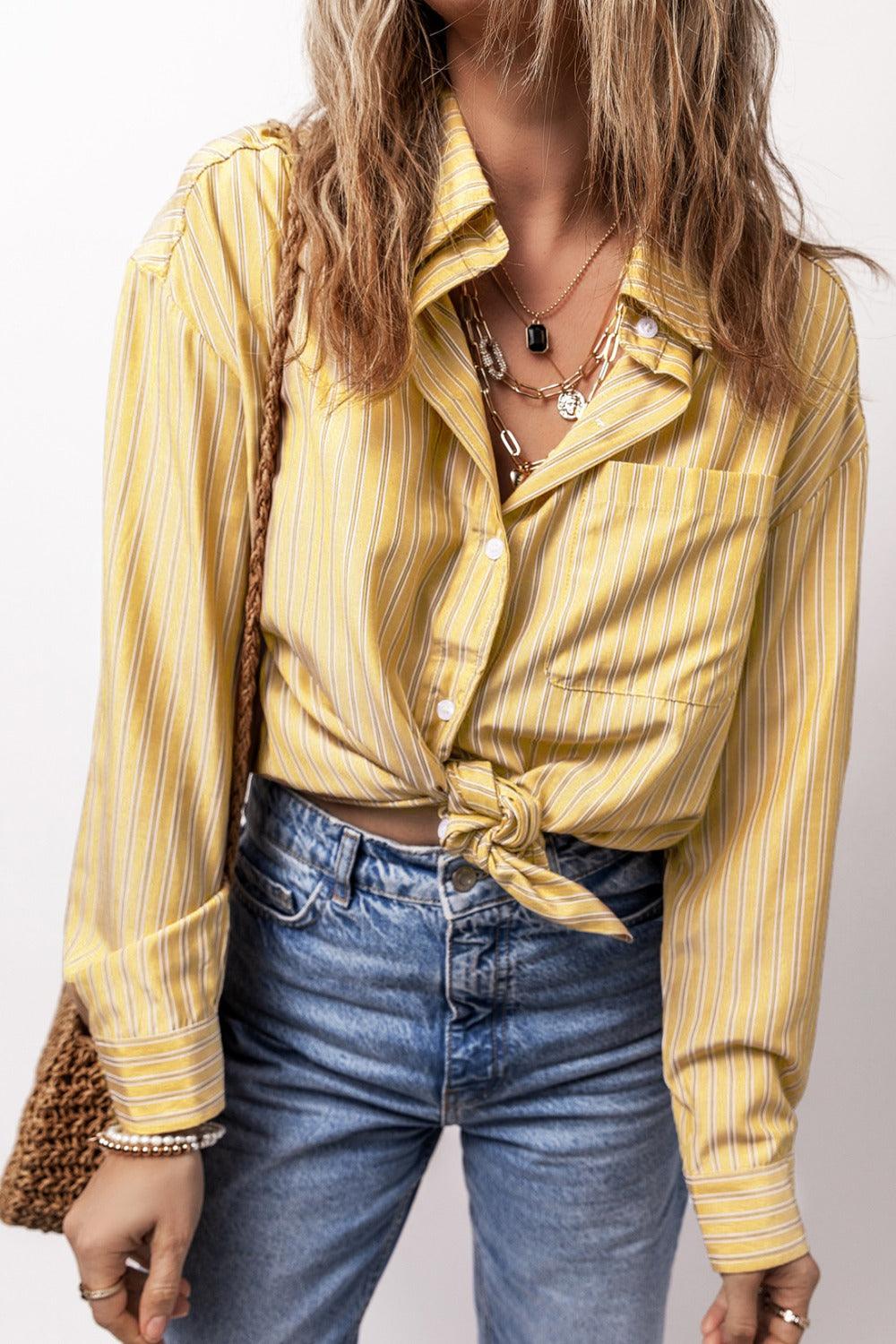 Striped Button Up Long Sleeve Shirt - Bona Fide Fashion